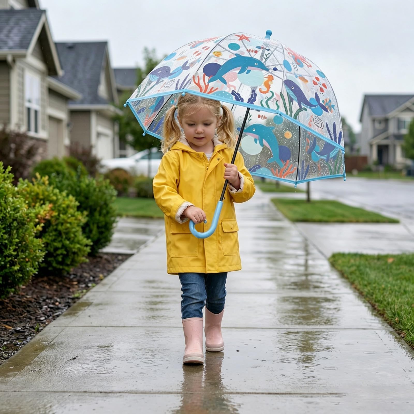 Regenschirm Kinderschirm Stockschirm Windsicher Robustheit Regen Regenschirm Transparent mit Druck Kinderregenschirm Durchsichtig Junge Mädchen Kuppel-Blasenschirm Durchmesser 70cm