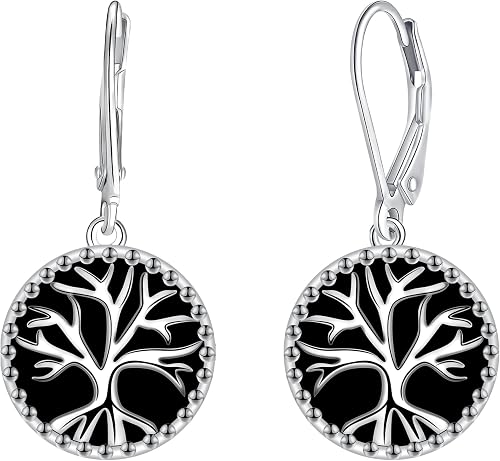 J.MUEN Pendientes Arbol de la Vida para Mujer, Pendientes Colgantes Plata de Ley