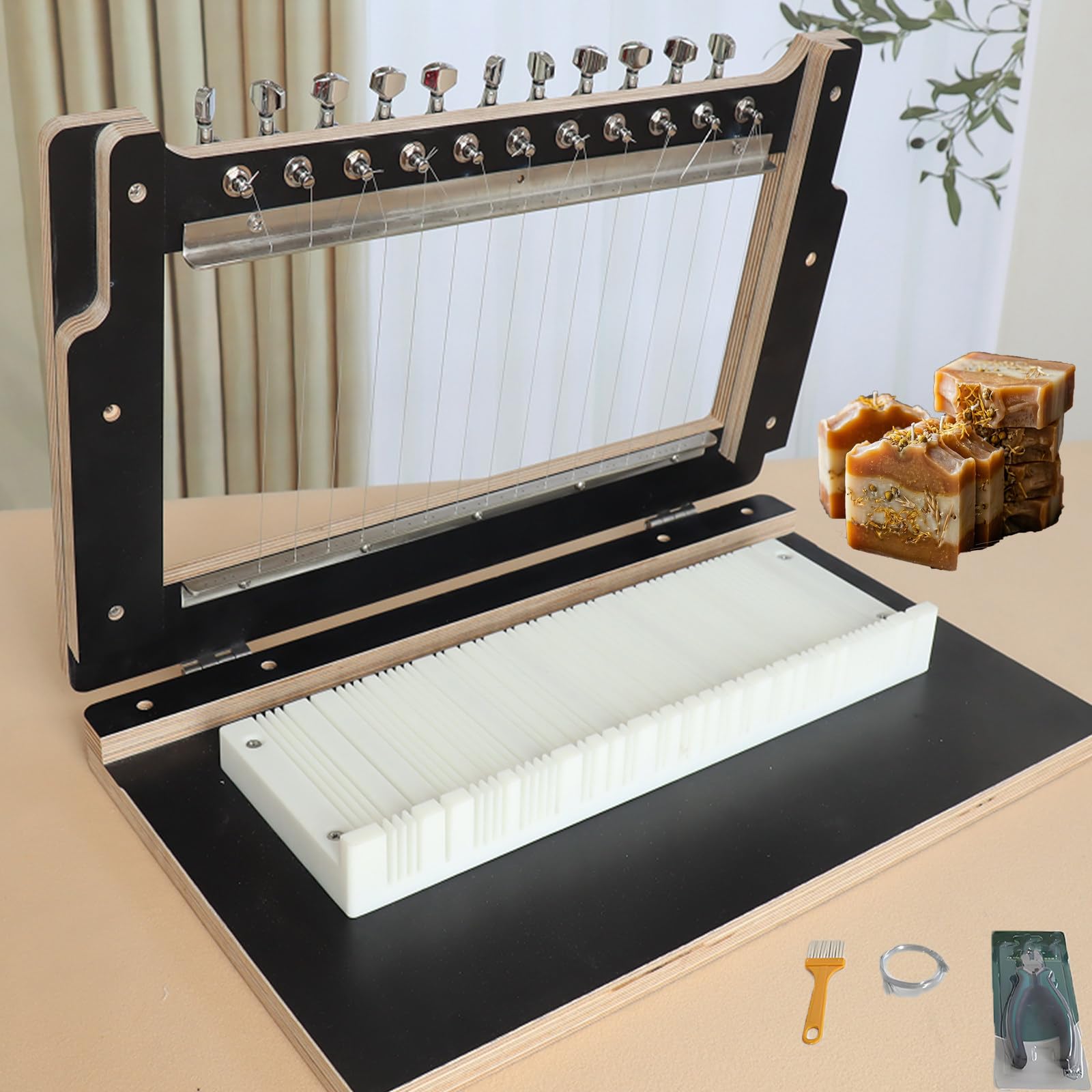 MiyKom Wire Wooden Soap Cutter with Adjustable Spacing, Thickened Birch Plywood Soap Slicer with Sharp Steel Wires, Accurate Manual Cutting Tool for Cold Process Soap Making