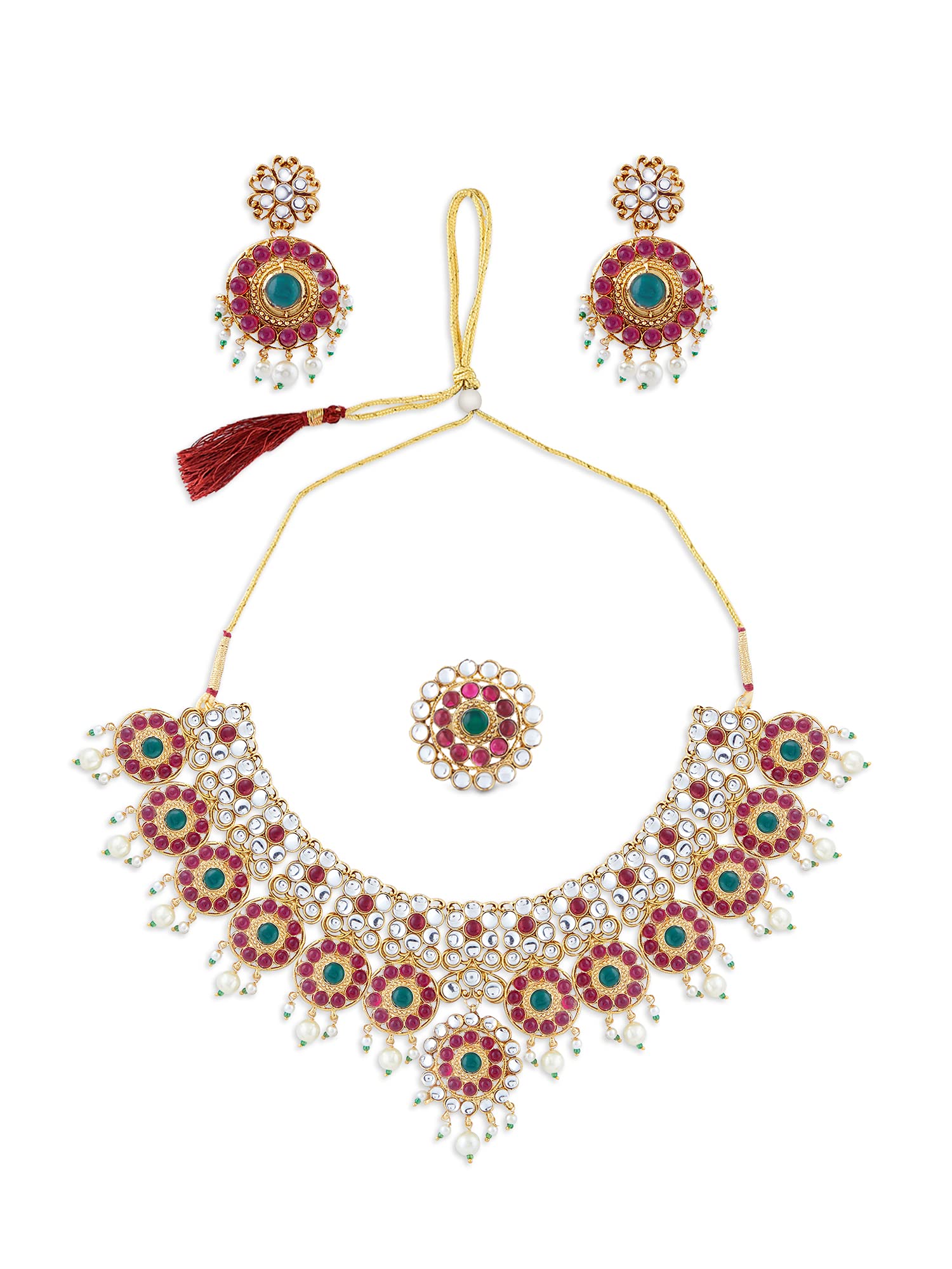 See full amazon price history chart for ZAVERI PEARLS Green & Pink Kundan & Pearls Bridal Necklace Earring & Ring Set For Women-ZPFK10777 ZAVERI PEARLS Green & Pink Kundan & Pearls Bridal Necklace Earring & Ring Set For Women-ZPFK10777 (B09GN8FSMK) Amazon Price History, Amazon Price Tracker
