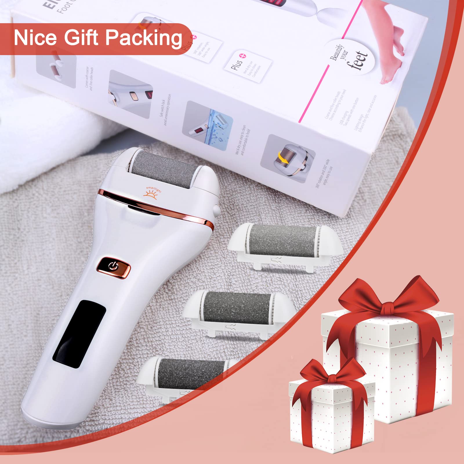 Lima Eléctrica Pies Durezas, Aottom Pedicura Electrico las Quita Durezas Eliminar Callos Herramientas de Poderoso Recargables Profesional con 3 Diamond Rodillos IPX7 Impermeable