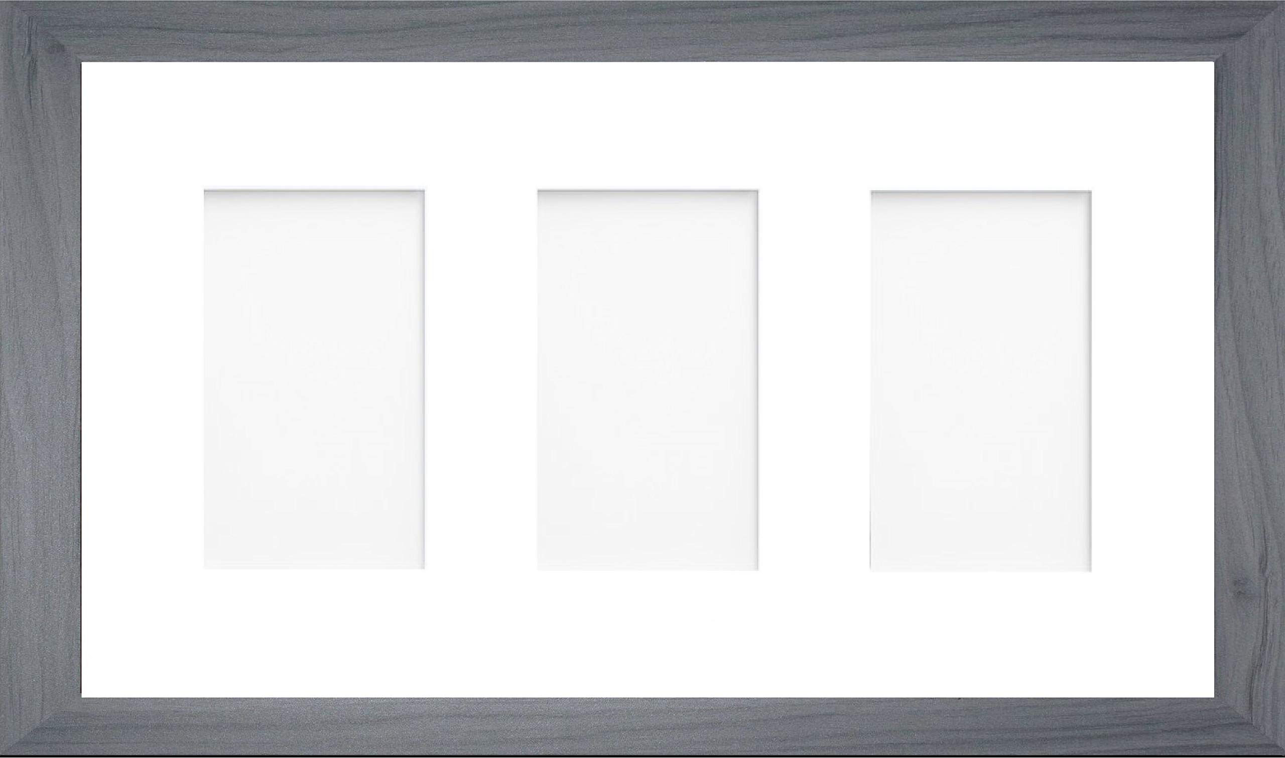 Osuk Limited Grey Multi-Aperture Collage Picture Photo Frame With White Mount & Choice Of Mount Design (20X10 For 6X4 X3 Portrait)