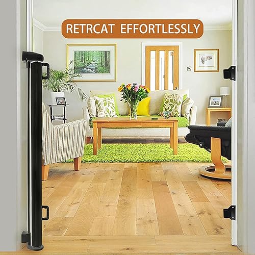 Miniatura 7 de PandaEar Puerta de seguridad infantil de 55.5 pulgadas de ancho, diseño retráctil para el hogar o viajes, puertas, escaleras, pasillos, interiores y