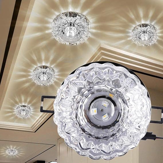 eecoo Crystal LED Downlight, Energy-Efficient 3W Recessed Ceiling Light, 5-8cm Aperture, Decorative Spotlight for Creative Corridor, Hallway, Living Room, Bedroom(White)