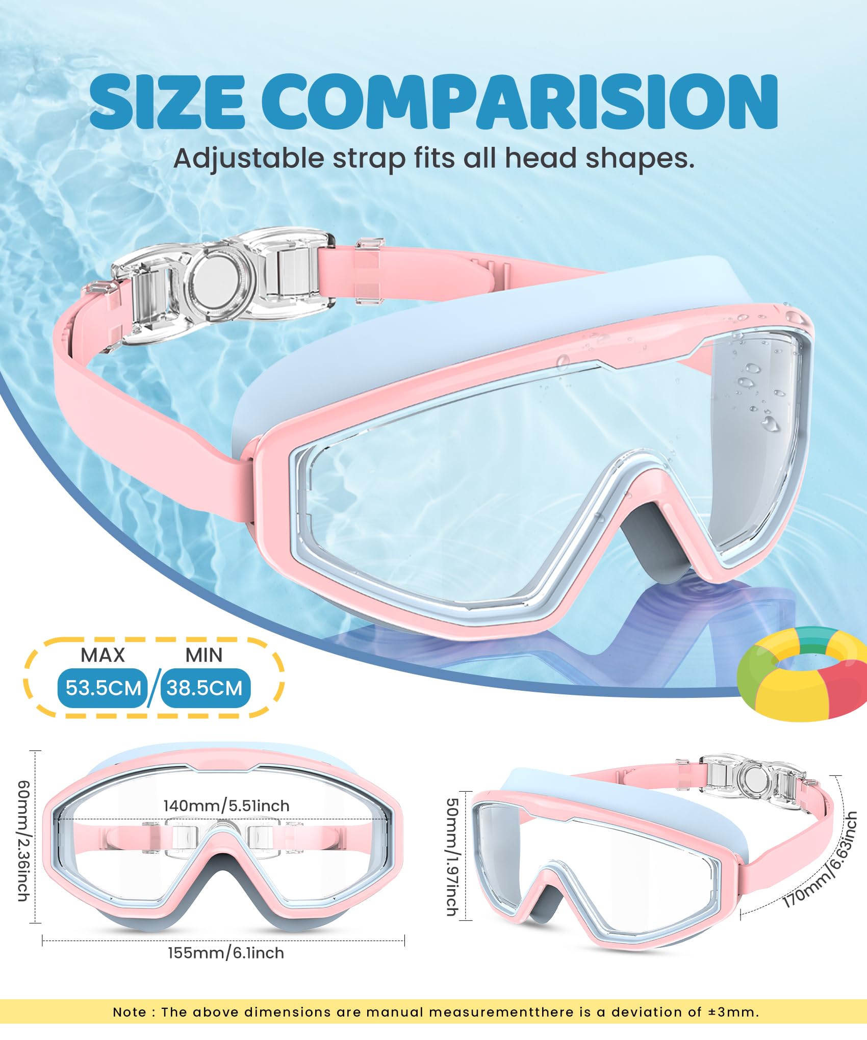 Kids Goggles Alter 4-16, Anti-Fog UV 180°Clear View Kids Schwimmbrille, 3 Pack Schwimmbrillen Wasserdichte Schwimmbrille