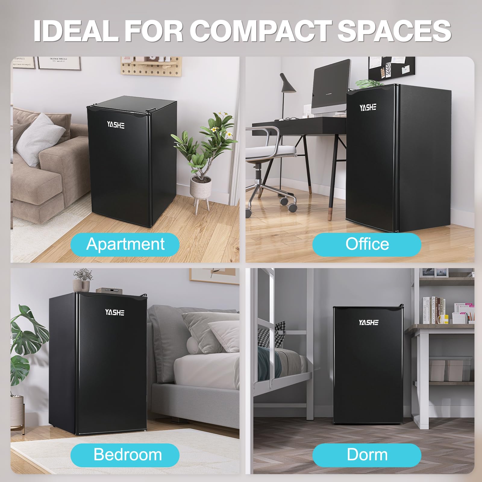 YASHE 92L Mini Fridge with Freezer, Single Door Compact Refrigerator, Small Fridge with Adjustable Thermostat, Large Capacity, Reversible Door, Mini Refrigerator for Bedrooms, Offices, Dorms — view 7