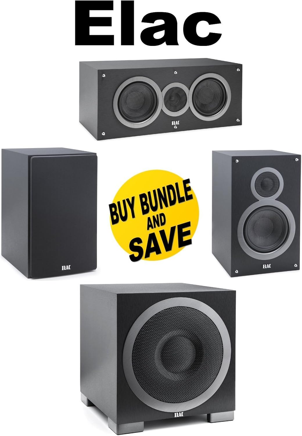 (1Pair) ELAC B6 Series 6.5" Bookshelf Speakers (Pair) + ELAC C5 Series