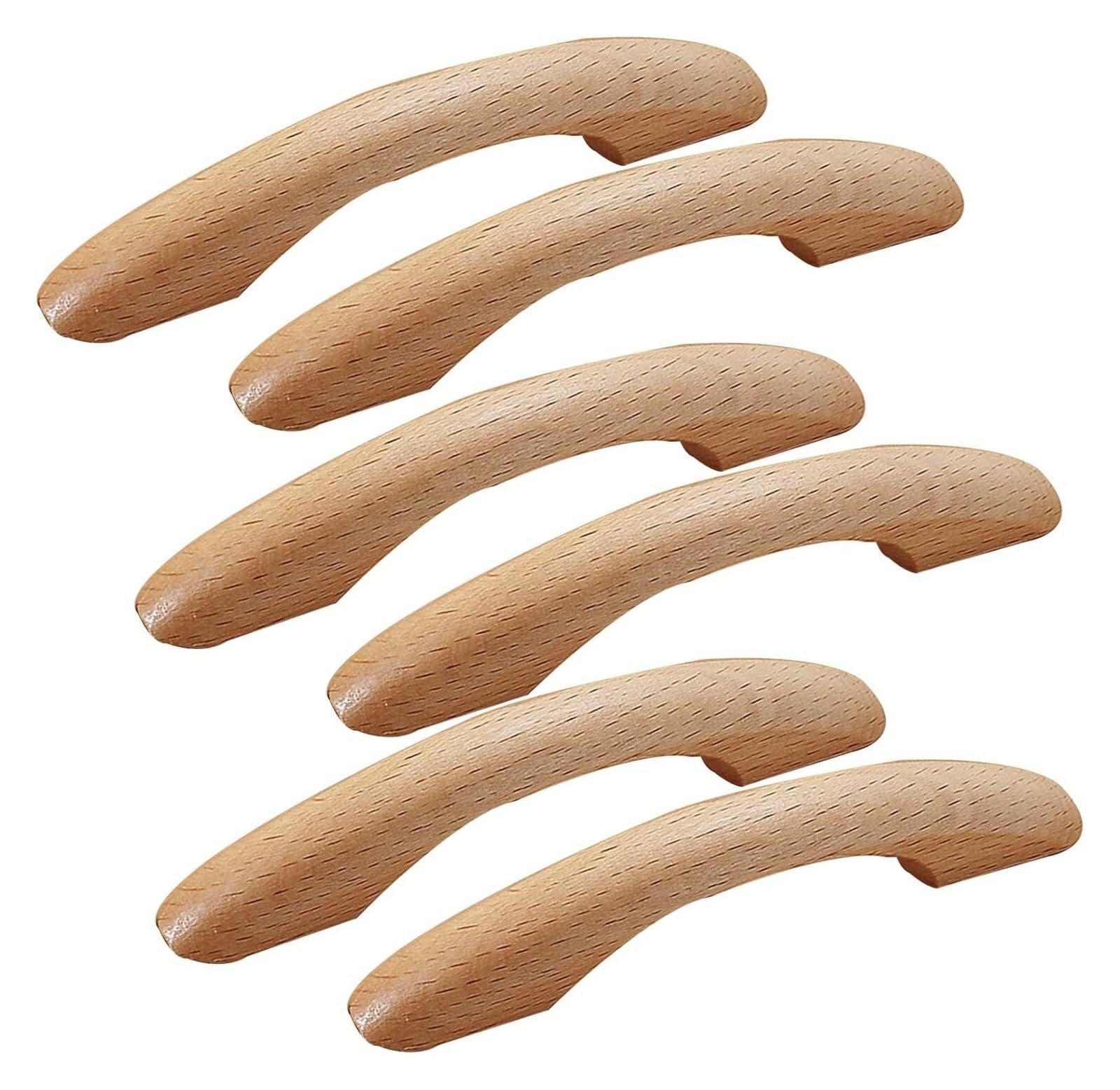 Mbhhu One Color Hidden Drawer Pulls，6 Pcs Wooden Cupboard Handles Beech Wood Bow Handles Solid Wood Handle Door Drawer Knobs Pulls Handles,Hardware Kitchen Pulls Handles,For Closet Door Cabinet(Hole Spacing 96Mm)