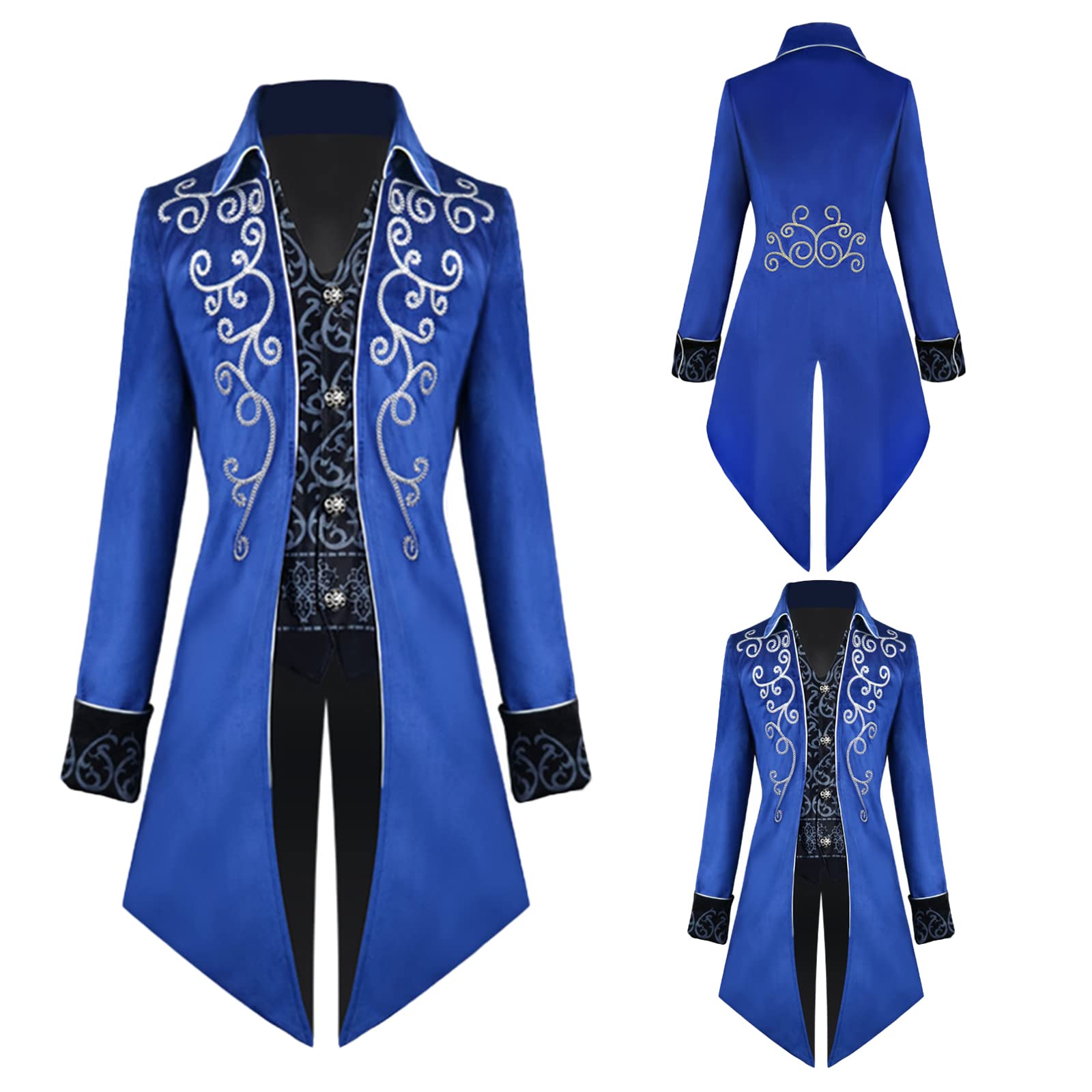 TTOKGZG Men's Medieval Steampunk Tailcoat Costumes Gothic Vintage Court Jacket for Adult (Blue, S)