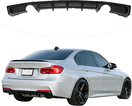 Rear Bumper Diffuser Compatible with 2012-2018 BMW 3 Series F30 F35 328i M-Performance Style Rear Bumper Lower Lip Diffuser Spoiler Double Exhausts One Outlet Matte Black