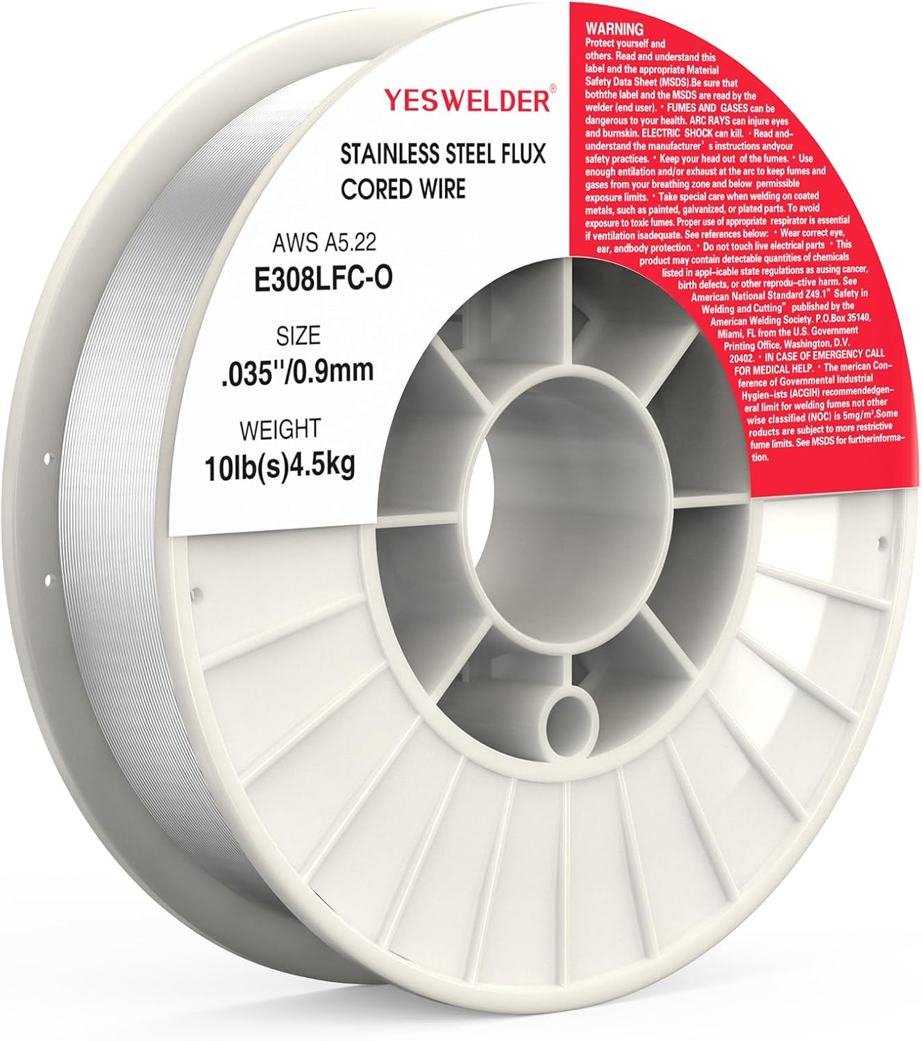 YESWELDER Stainless Steel Flux Cored MIG Welding Wire, E308LFC-O .035-Diameter, 10-Pound, Strong ABS Plastic Spool Welding Wire
