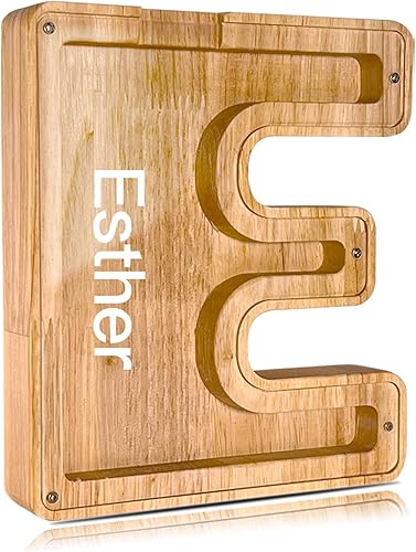 ALBK (E) - Alcancía personalizada para niños, alcancía con letras del alfabeto personalizadas, letras de madera de la A a la Z, juguetes de