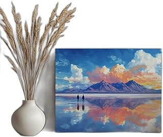 Bolivia Uyuni Salt Flats Reflections Canvas Wall Art Vibrant Andean Landscape Painting for Home Decor Colorful Mountains at Sunset