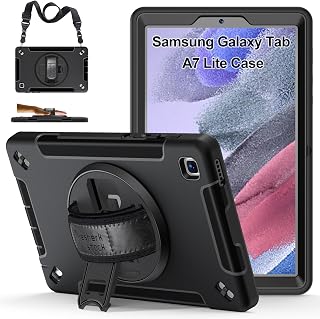 Case for Galaxy Tab A7 Lite: Military Grade TPU Shockproof Cover for Samsung Galaxy Tablet A7 Lite 8.7 Inch 2021 (SM-T220/T225/T227) W/Stand - Shoulder Strap - Handle - S-Pen Holder - Black