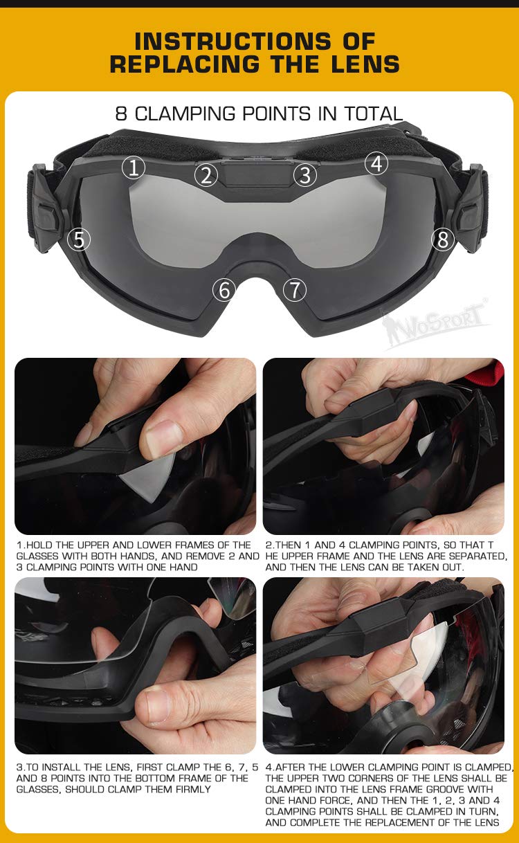 WLXW Gafas Tácticas A Prueba de Niebla con Ventilador Para Aire Libre Airsoft Paintball Deporte Militar Caza Y Tiro Gafas de Seguridad Esquí Snowboard Bicicleta Deportes