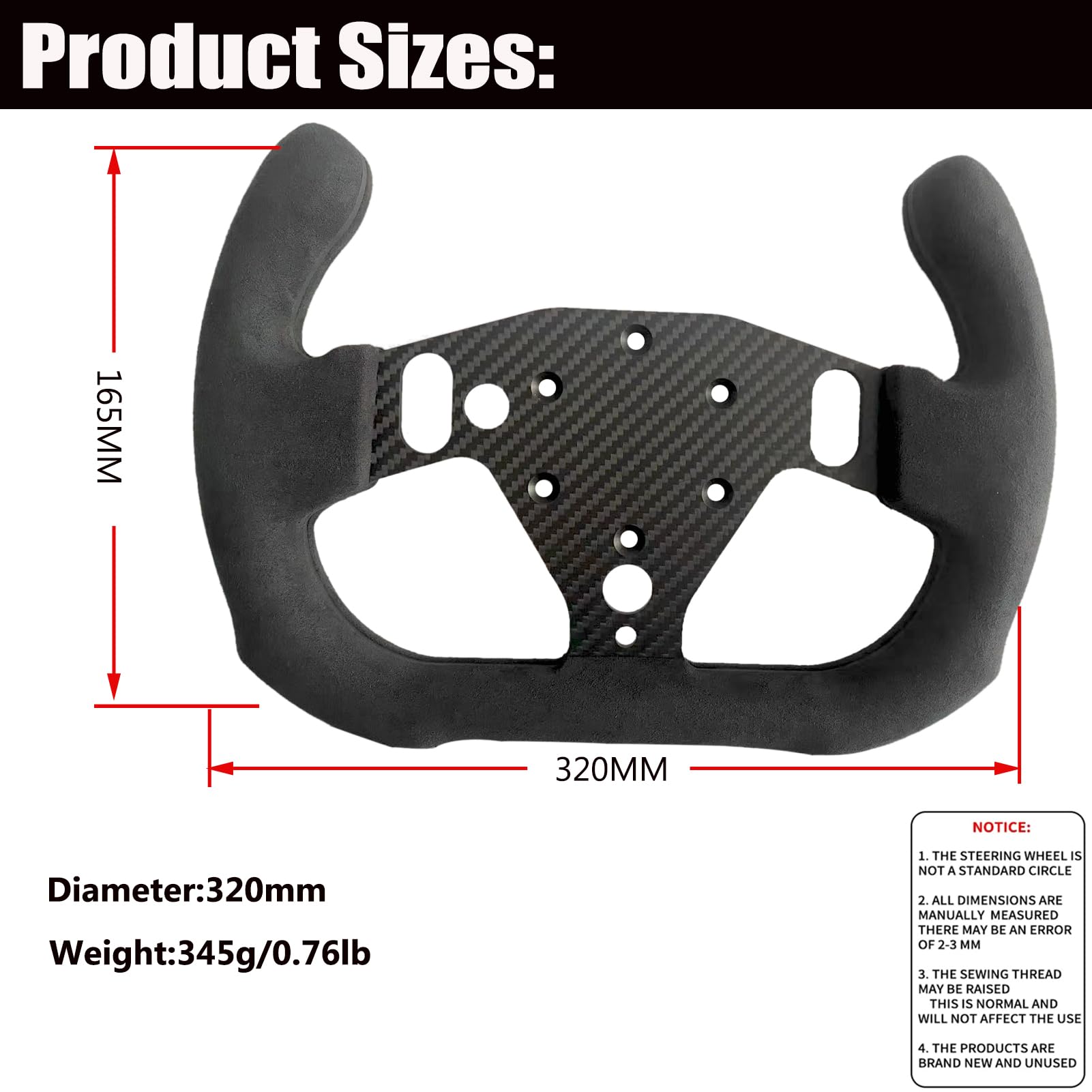 Benshuuk 12 Inch Motorsport Real Carbon Fiber Suede Steering Wheel for Logitech G RS50 System Pro SIM Racing Xbox PS4 PS5 PC