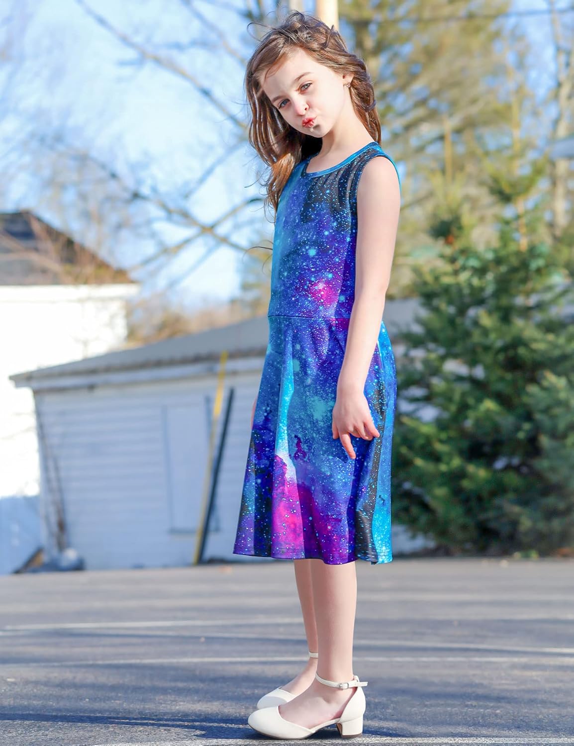 uideazone Girls Sleeveless Dress Round Neck Floral Printed Sundress for Casual Home Party Beach 4-12 Years - Image 8