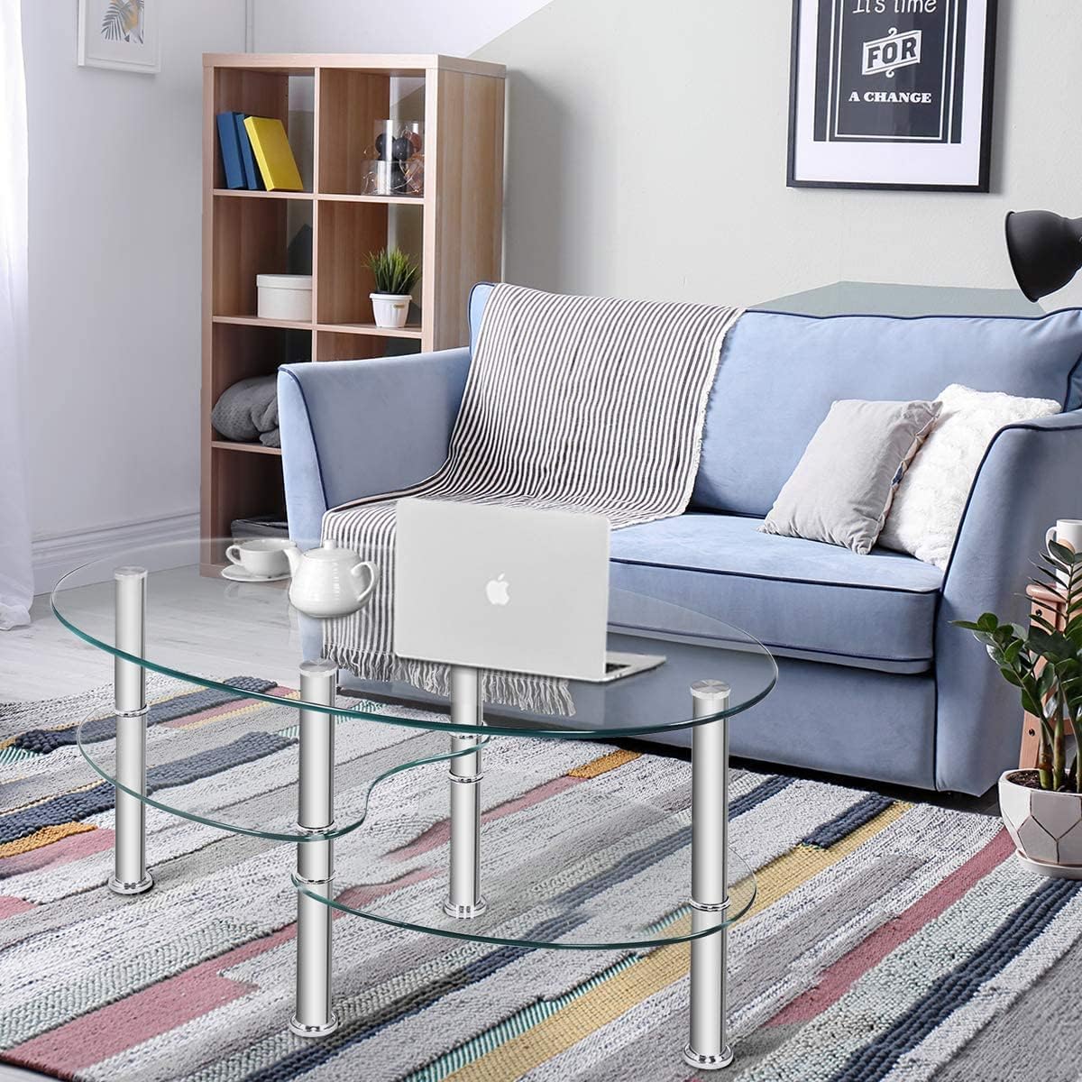 FANTASK Table Basse en Verre Transparent à 3 Niveaux pour la Maison et Le Bureau