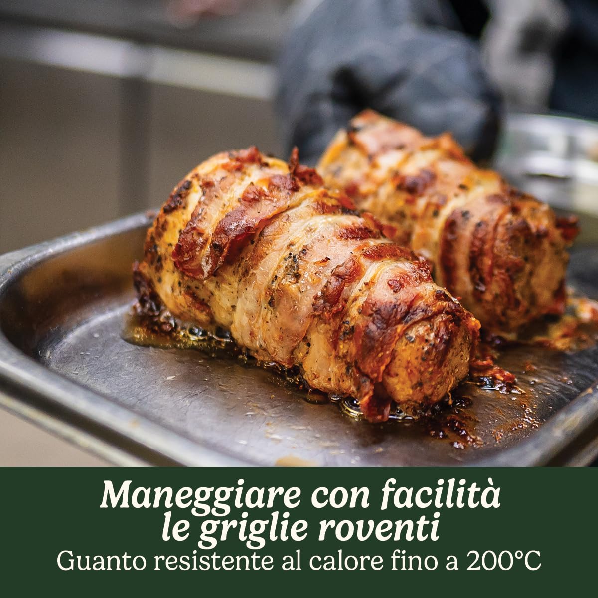 Cuisinart set grigliata 3 pezzi: spatola, forchetta e pinza in acciaio inox con manico lungo, guanto resistente al calore. Ideale per barbecue e grigliate