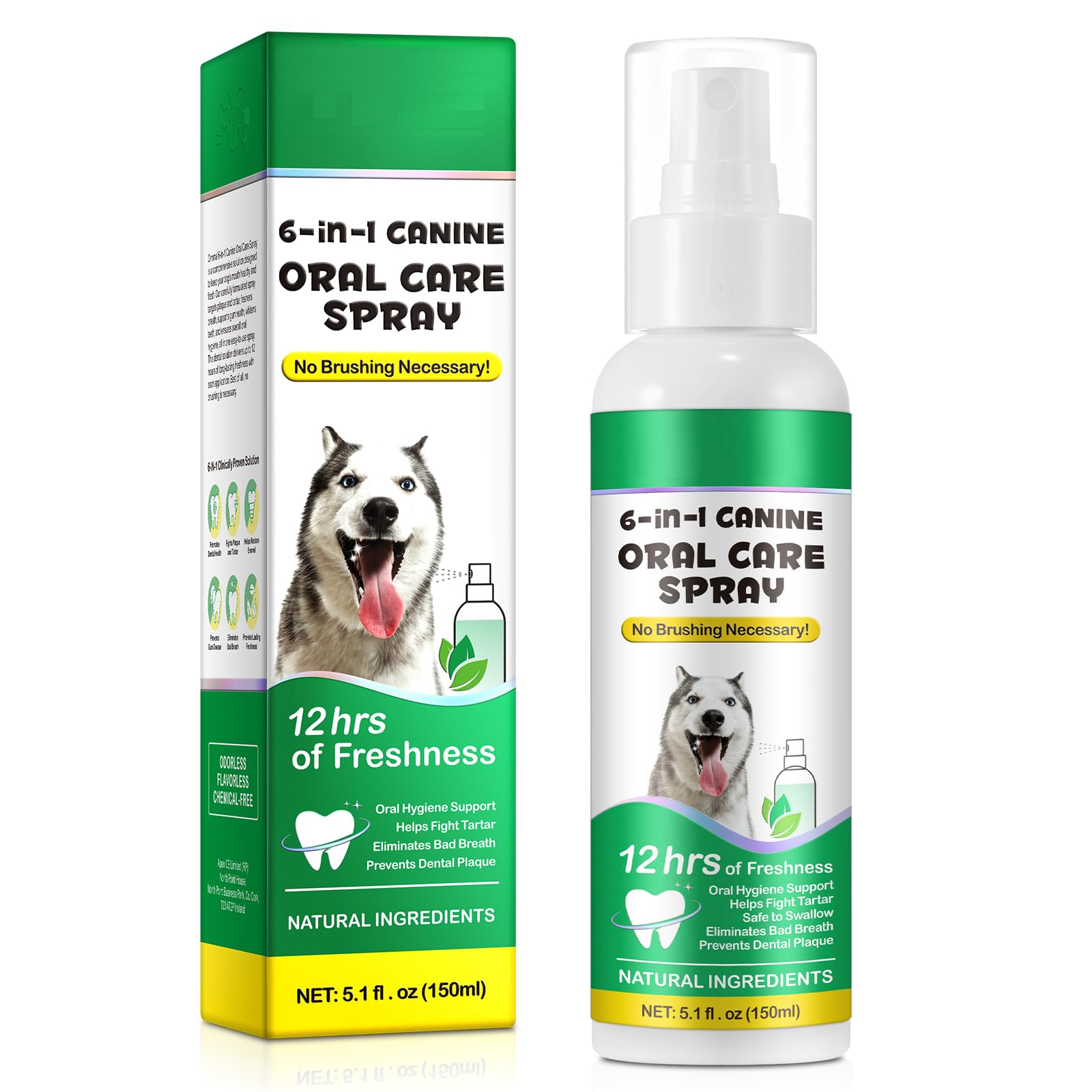 SteriMedo 6 in 1 Dog Dental Care Spray, 150 ml, Dental Spray for Fresh Breath, Tartar Removal, Plaque Protection, Teeth Whitening, Gum Care, Natural Ingredients