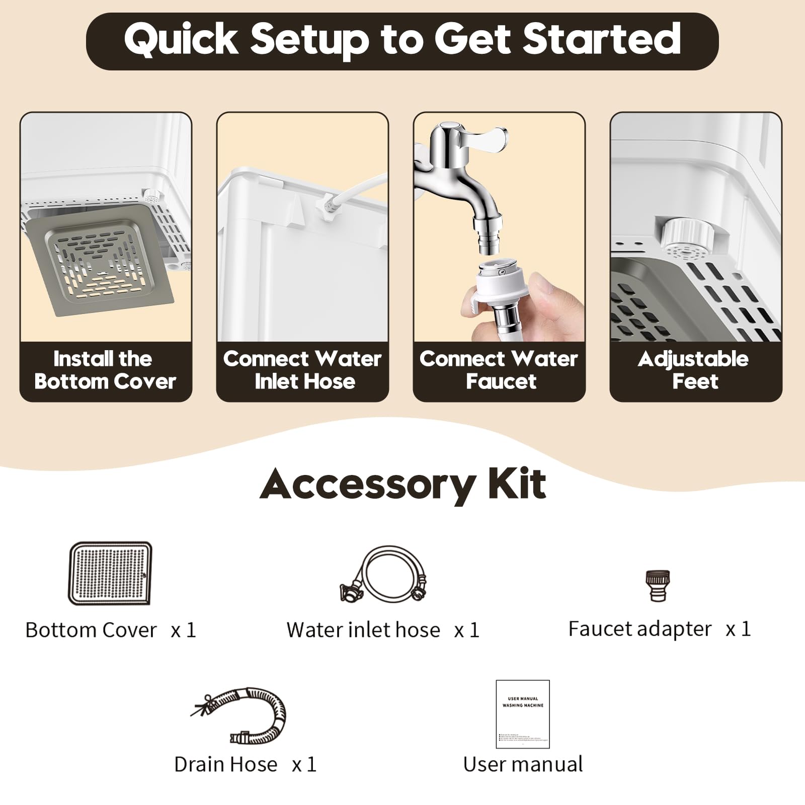 Auertech  Portable Washing Machine, Fully Automatic Portable Washer with LED Display, 10 Wash Cycles, 5 Water Levels, 24H Delays, Top Load Washing Machine for Apartment, RV, Dorm, Home