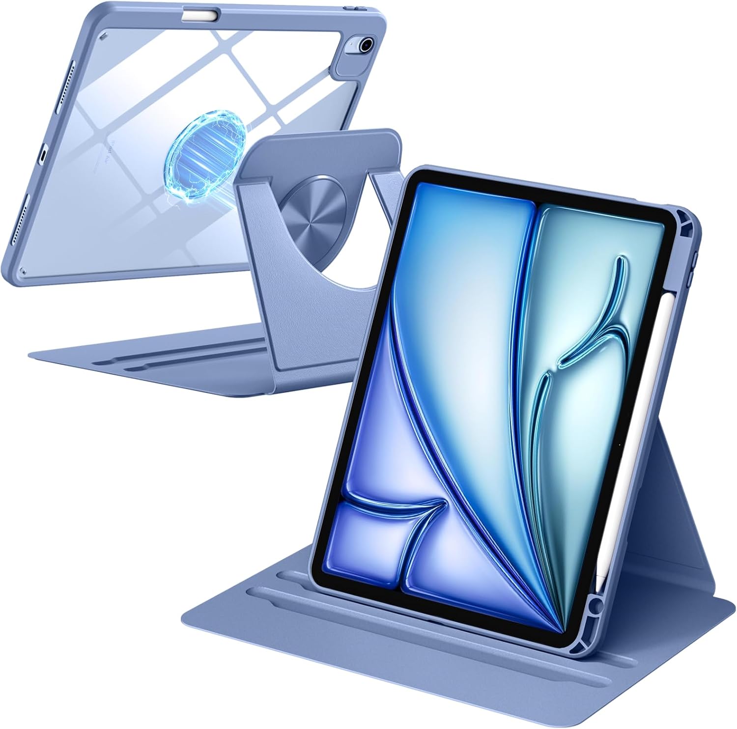 Wenlaty for iPad Air 11 inch Case (M4/M3/M2) & Air 5th/4th Generation Case 10.9 inch,for iPad Pro 11" 4/3/2/1 Gen,360° Rotating Cover, Detachable Magnetic Back,Pencil Holder, Auto Sleep/Wake,Bluemist