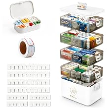 5-Tier Medicine Cabinet Organizer with Handle, Extra Large Medicine Storage Box Portable First Aid Kit, Empty Plastic Pill Organizer for Family Emergencies Home