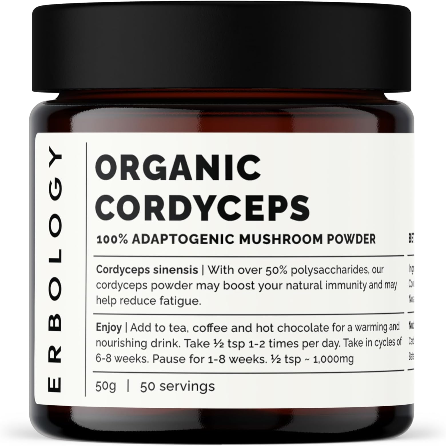 Organic Cordyceps Powder 50g - 100% Adaptogenic Mushroom