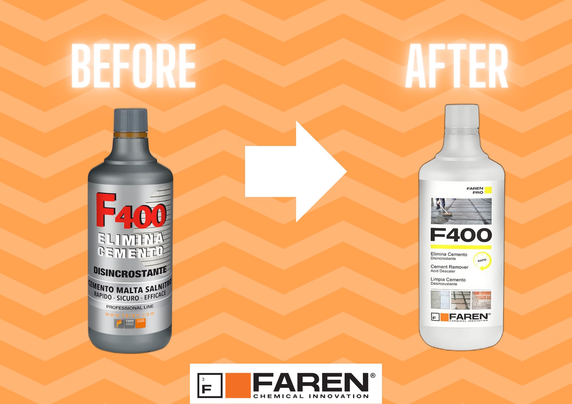 Faren F400 Disincrostante Concentrato Elimina Cemento Malta Calcare Ossidazioni 1lt