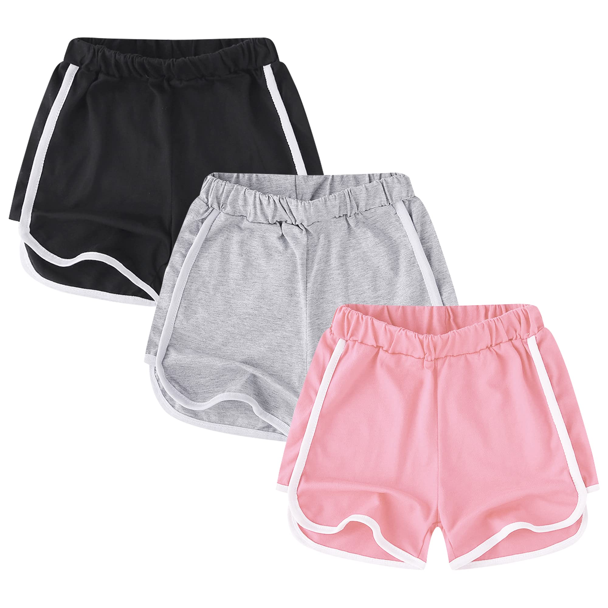 GENTABY Girls Active Shorts, Gym Yoga Outdoor Dance Workout Running Beach Soft Shorts 3 Pack, 2-12 Years