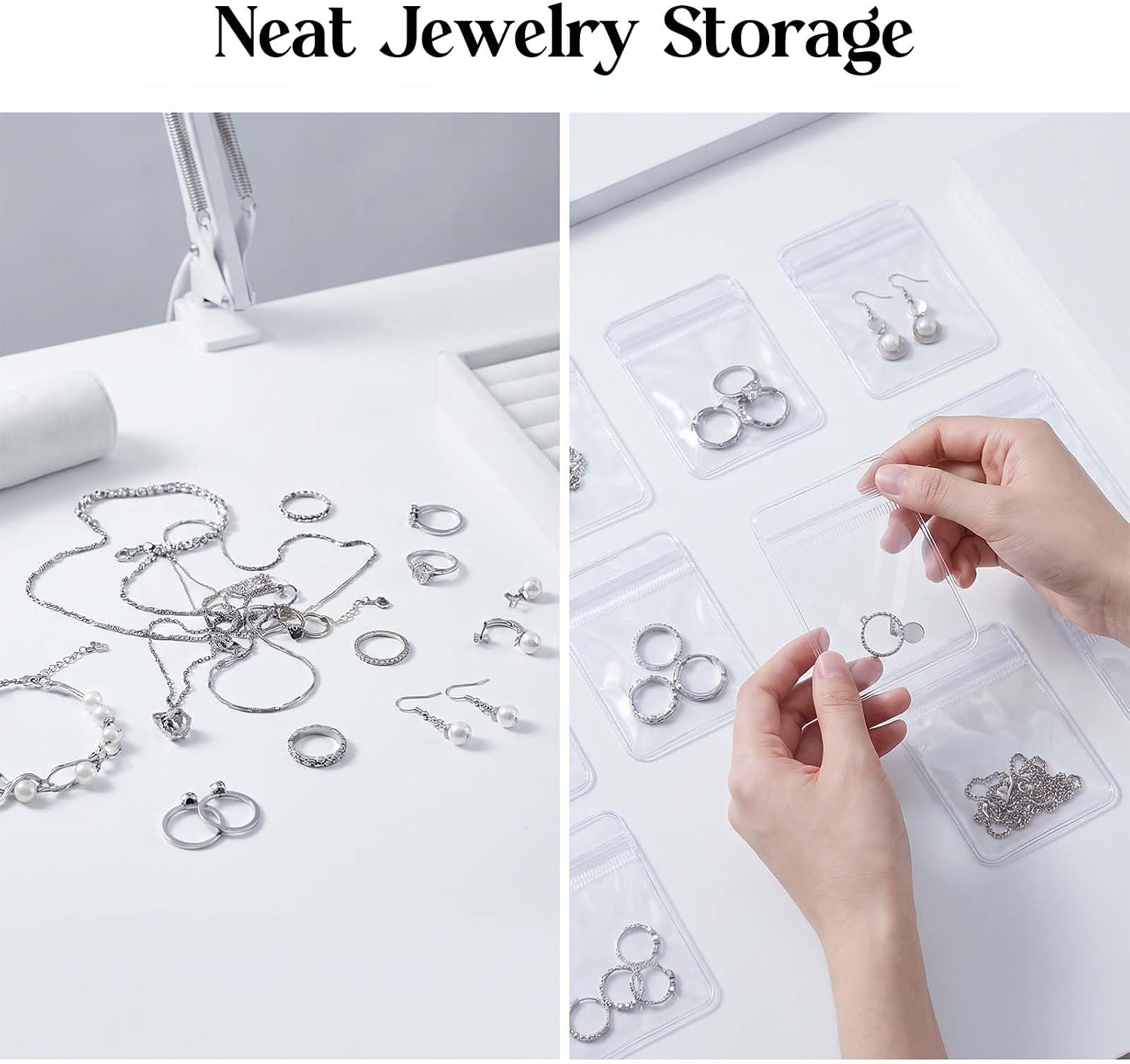 BESARME 150 Pcs Anti-tarnish Jewelry Bags Clear PVC Zip Pouches for Rings Earrings Necklaces Pearls Beads Small Jewelry Storage Travel Organizer(2" x 2.7 ") image 5