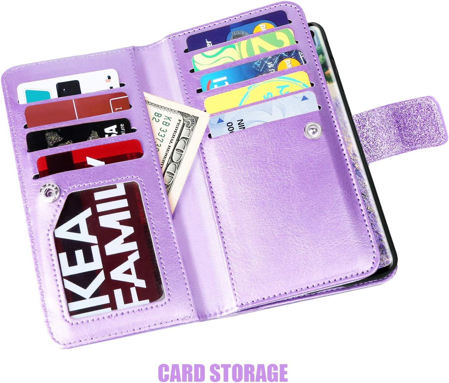 Galaxy S10 Case, Fingic Samsung Galaxy S10 Wallet Case Glitter Sparkle PU Leather Card Slot Holder with Kickstand Detachable Wrist Strap Protective Magnetic Closure Case for Samsung Galaxy S10- Purple