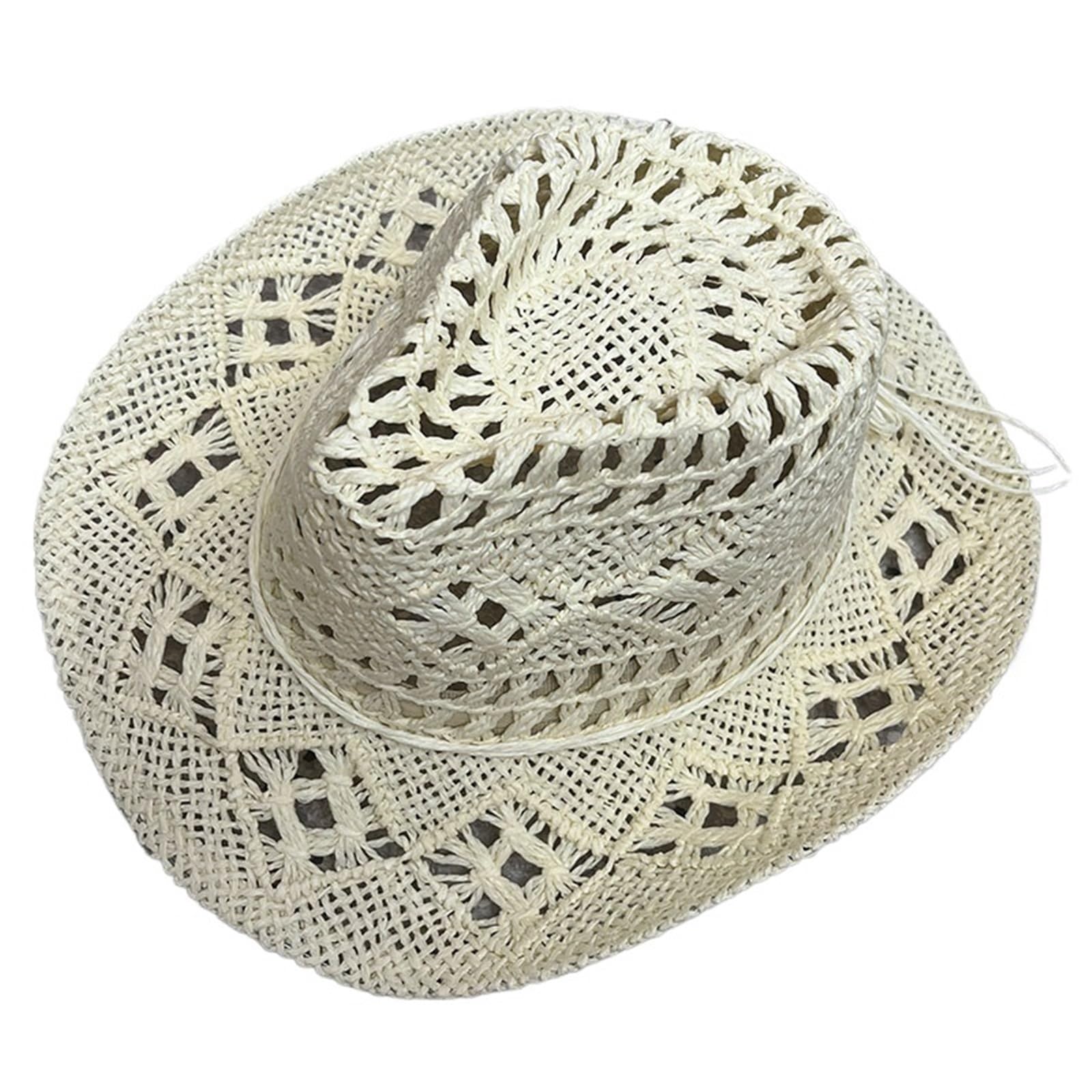 Chapeau de cowboy en paille beige à large bord pour homme et femme