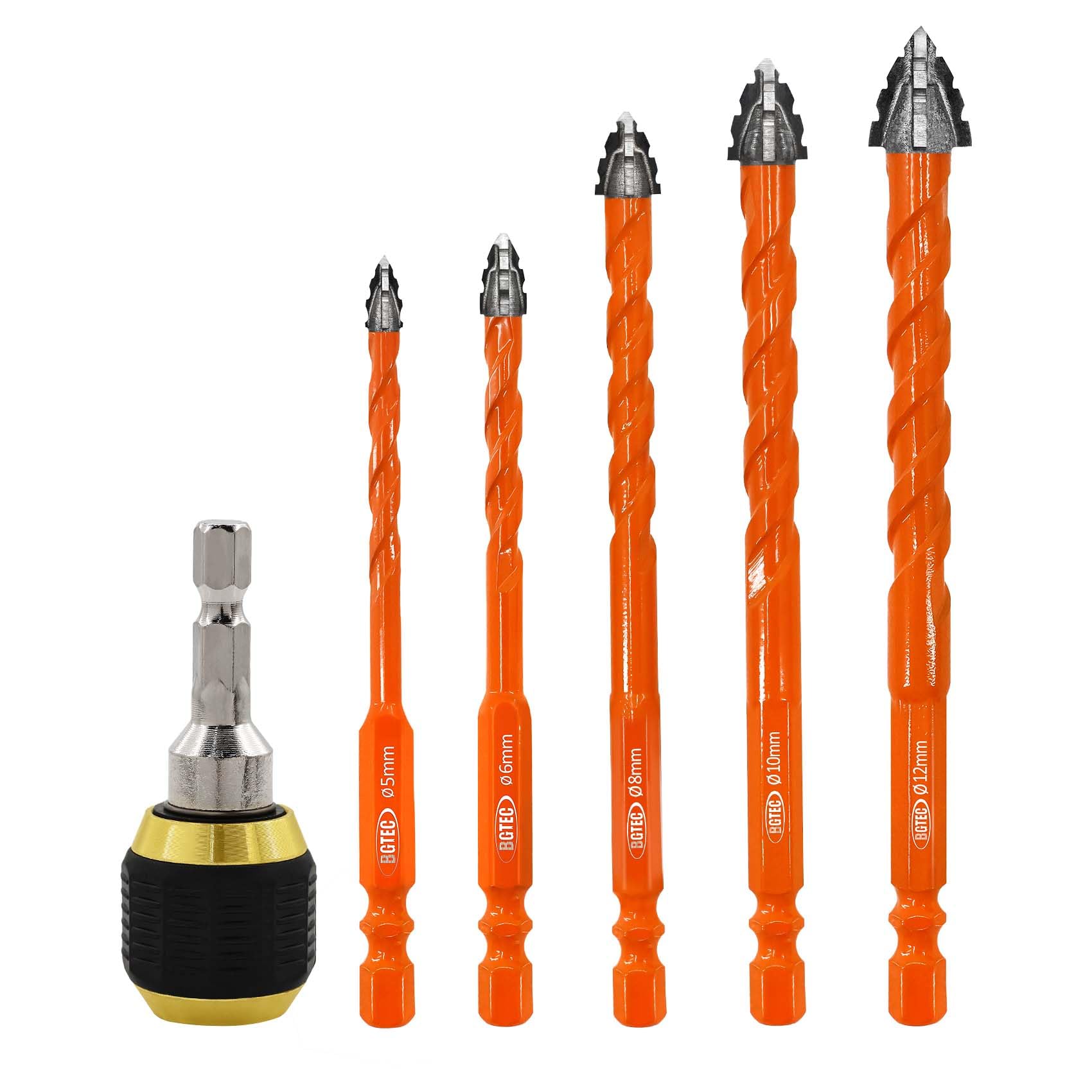 BGTEC Serrated Carbide Masonry Drill Bit Set - 5PCS 5/6/8/10/12MM Multi-Purpose Wood Drill Bits with Quick-Release Bit Holder for Masonry, Wood, Plastic, Brick, Tile, Glass, Concrete & Marble — image 1