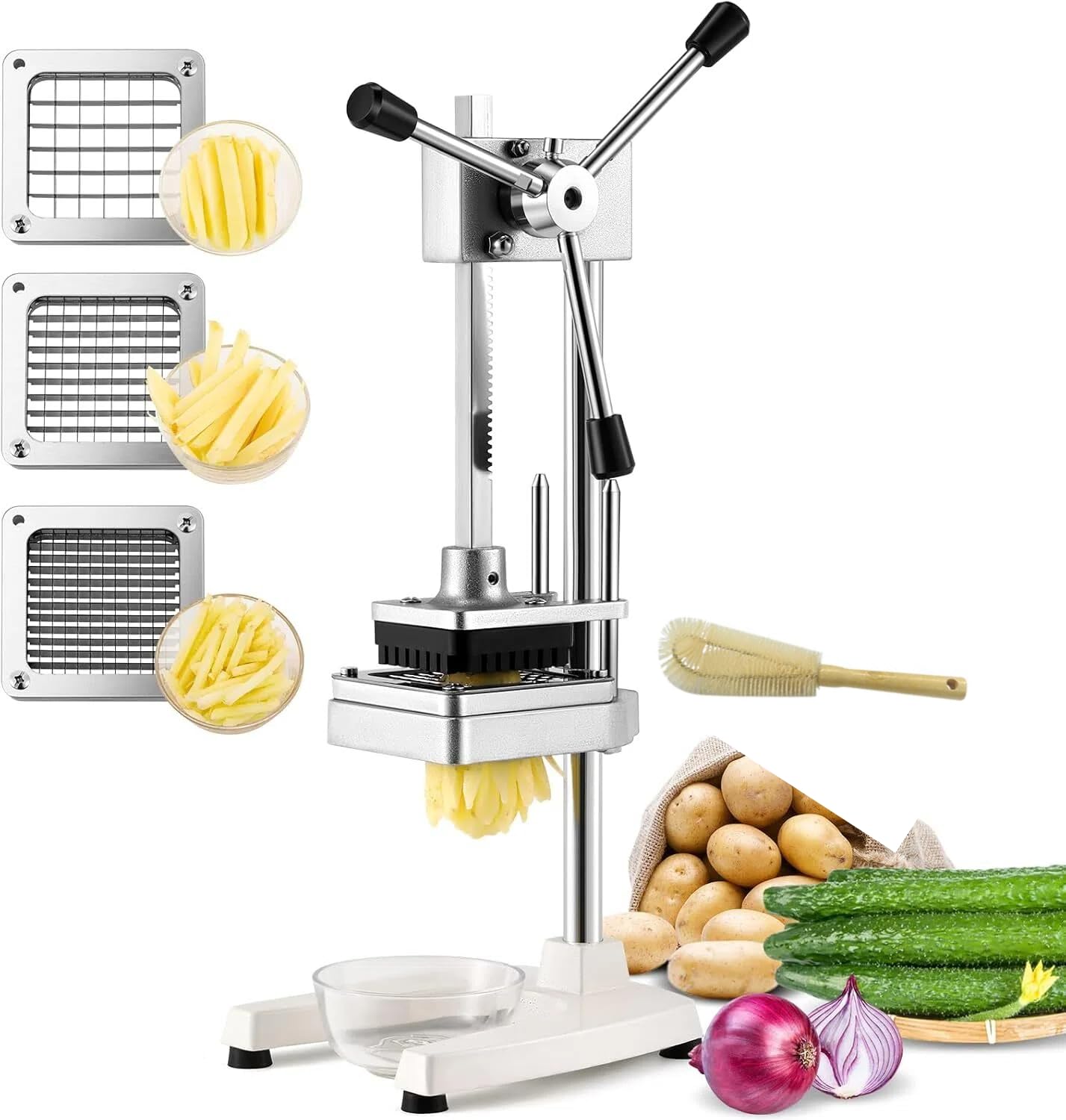 縦型ポテトカッター 7/10/14mm交換刃&縦型】ポテトカッター 手動式 野菜カッター