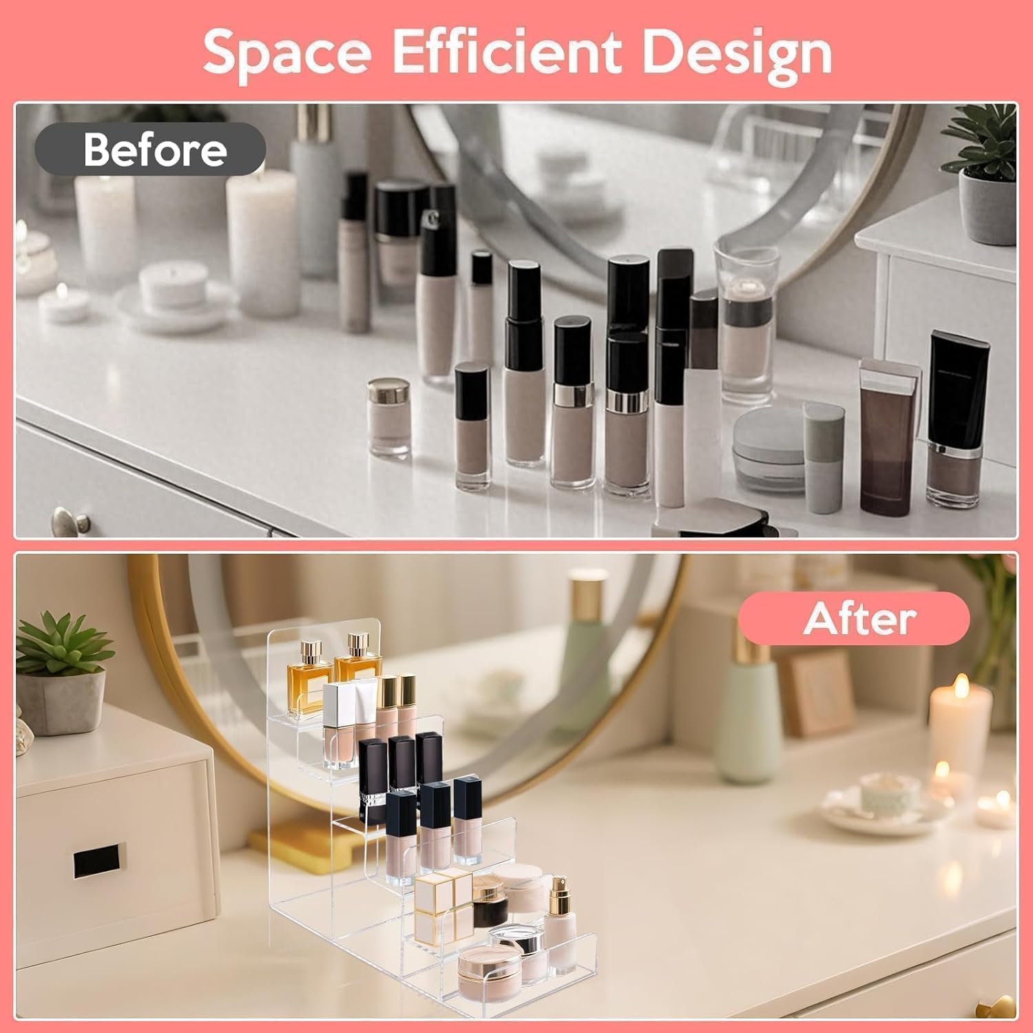 2PCS Acrylic Purse Display Stand,6-Tier Wallet Display Stand Purse Handbag Organizer Shelf,Clear Perfume Stand Jewelry Riser Rack,Acrylic Shelf for Cosmetic Perfume Jewelry Sunglasses Handbag