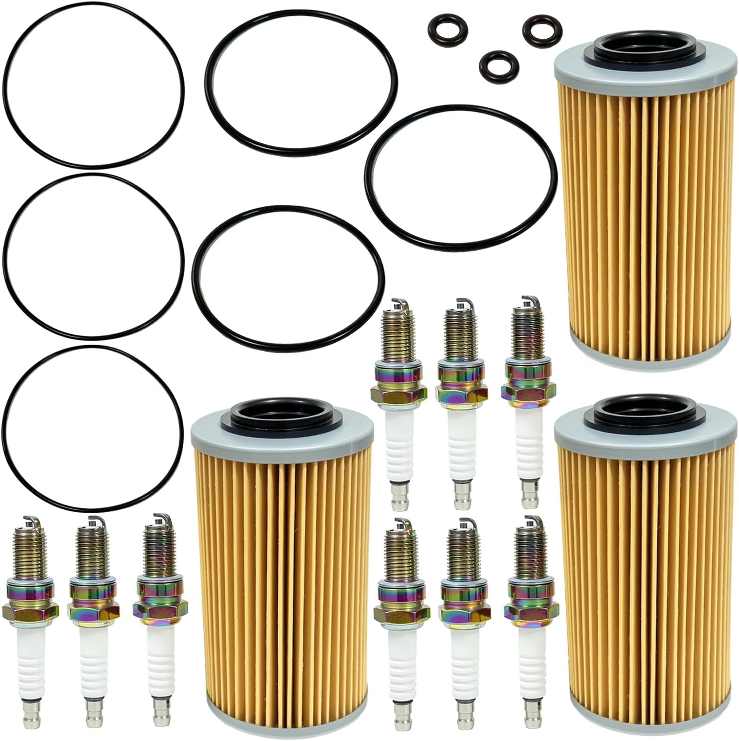 3 Pack Oil Filter & Spark Plug & O-Ring Kit for Sea-Doo PWC 4-Tec Models 2002 & Up GTI 130 150 155 GTR 215 230 GTS 130 GTX 155 215 230 255 260 RXP 155 215 RXT 215 255 260 Wake 155