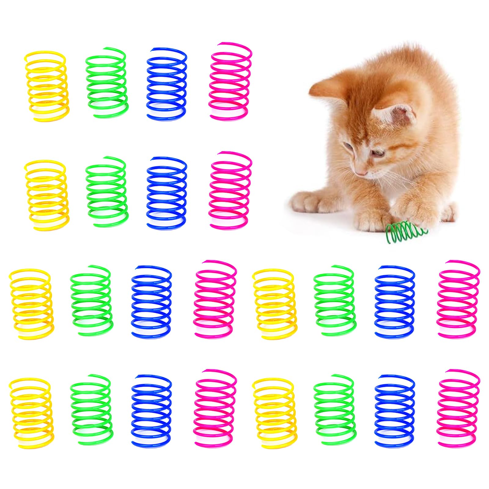 BAOSROY Muelle en Espiral para Gato,24pcs Juguete Interactivo para Gatos,Juguete Plástico Muelles,Juguete Interactivo para Gatos,Juguetes de Primavera,Muelles Coloridos de Plástico