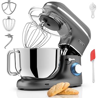 Fentic Food Processor - 2000 W - Stainless Steel Mixing Bowl (6.2 L) - Kneading Machine with Mixing Hook, Dough Hook, Beater 