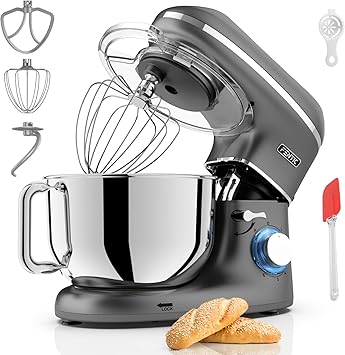 Impastatrice Planetaria - 2000W - Ciotola in Acciaio Inossidabile (6,2 L) - Impastatrice con Frusta, Gancio Impastare e Mescolatore - Inclusa e accessori extra - Antracite