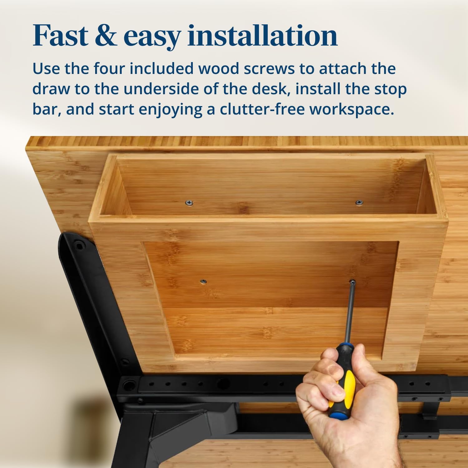 UPLIFTDESK Bamboo Under Desk Drawer – Desktop Storage with 17 lb Capacity and Safety Stop Slide, Undermount Drawer and Standing Desk Accessories for Home Office (Bamboo)