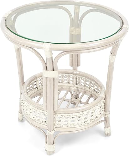 Miniatura 6 de Pelangi - Mesa redonda de café hecha a mano, mimbre natural de ratán ecológico con tapa de cristal