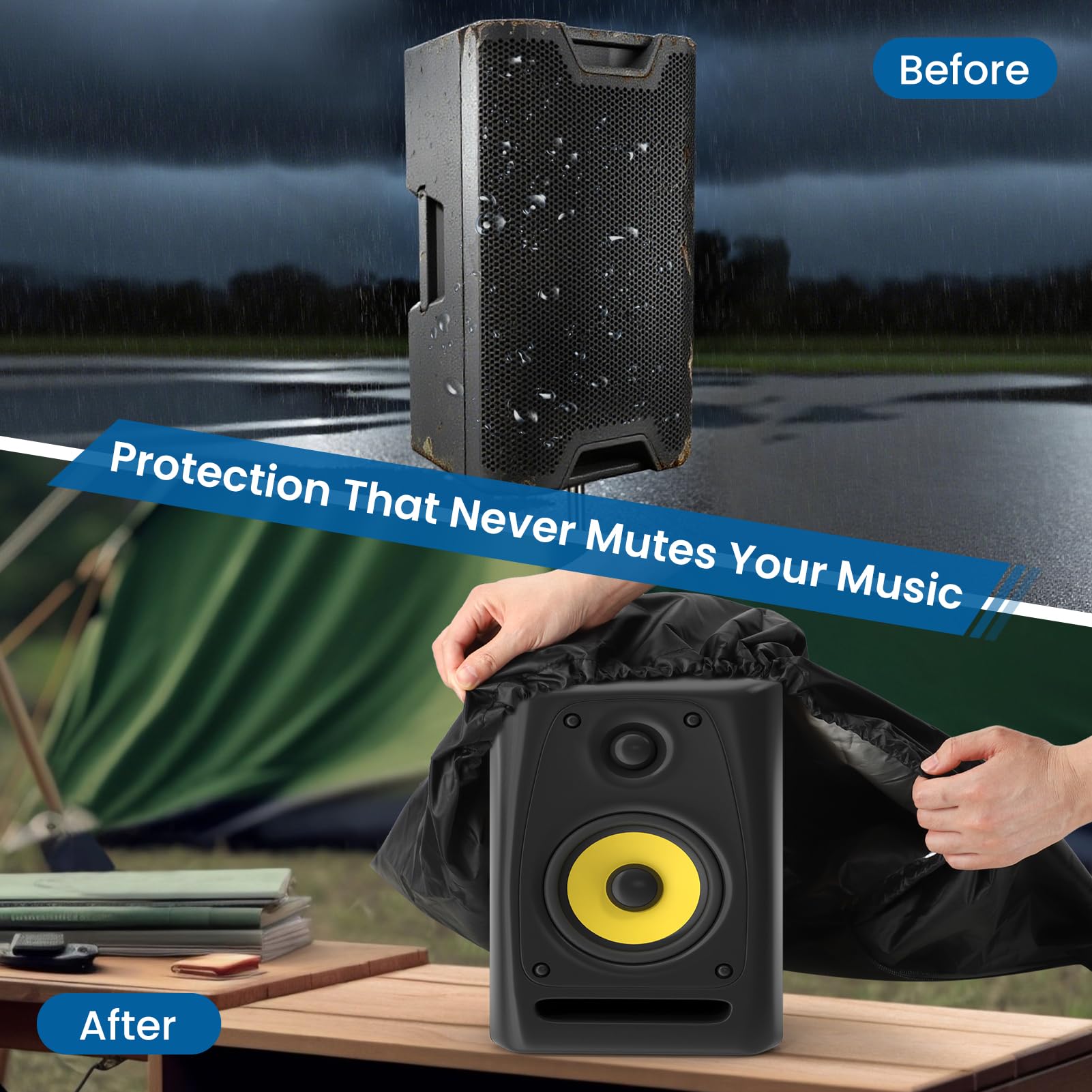 Paquete de 2 fundas para altavoces de 15 pulgadas, tela Oxford impermeable, para exteriores, PA/DJ, para altavoz alimentado montado en soporte, protección de 30 x 19 x 20 pulgadas, color negro