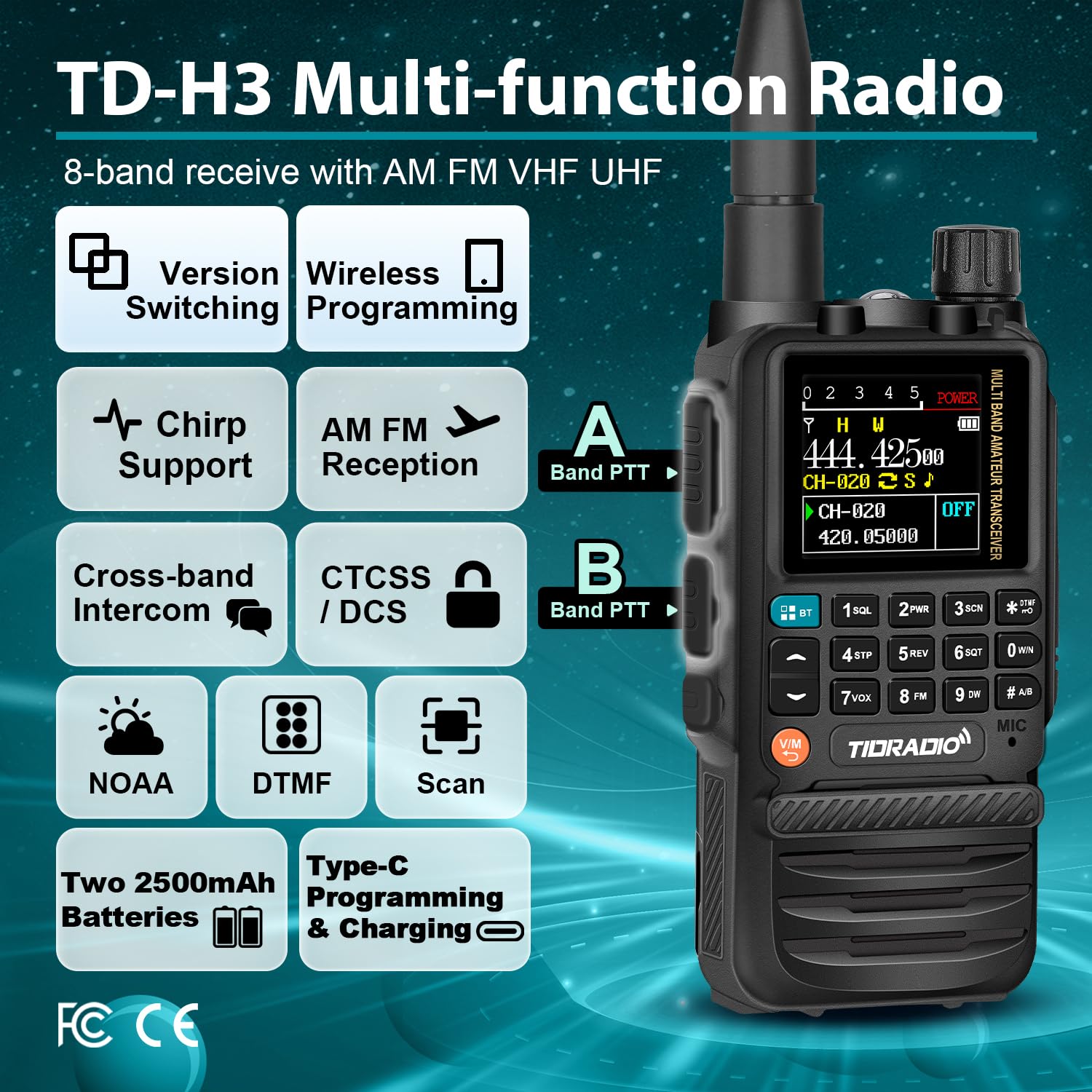 TD-H3 Ham Radio Handheld 2-Pack Batteries Antenna - Dettaglio