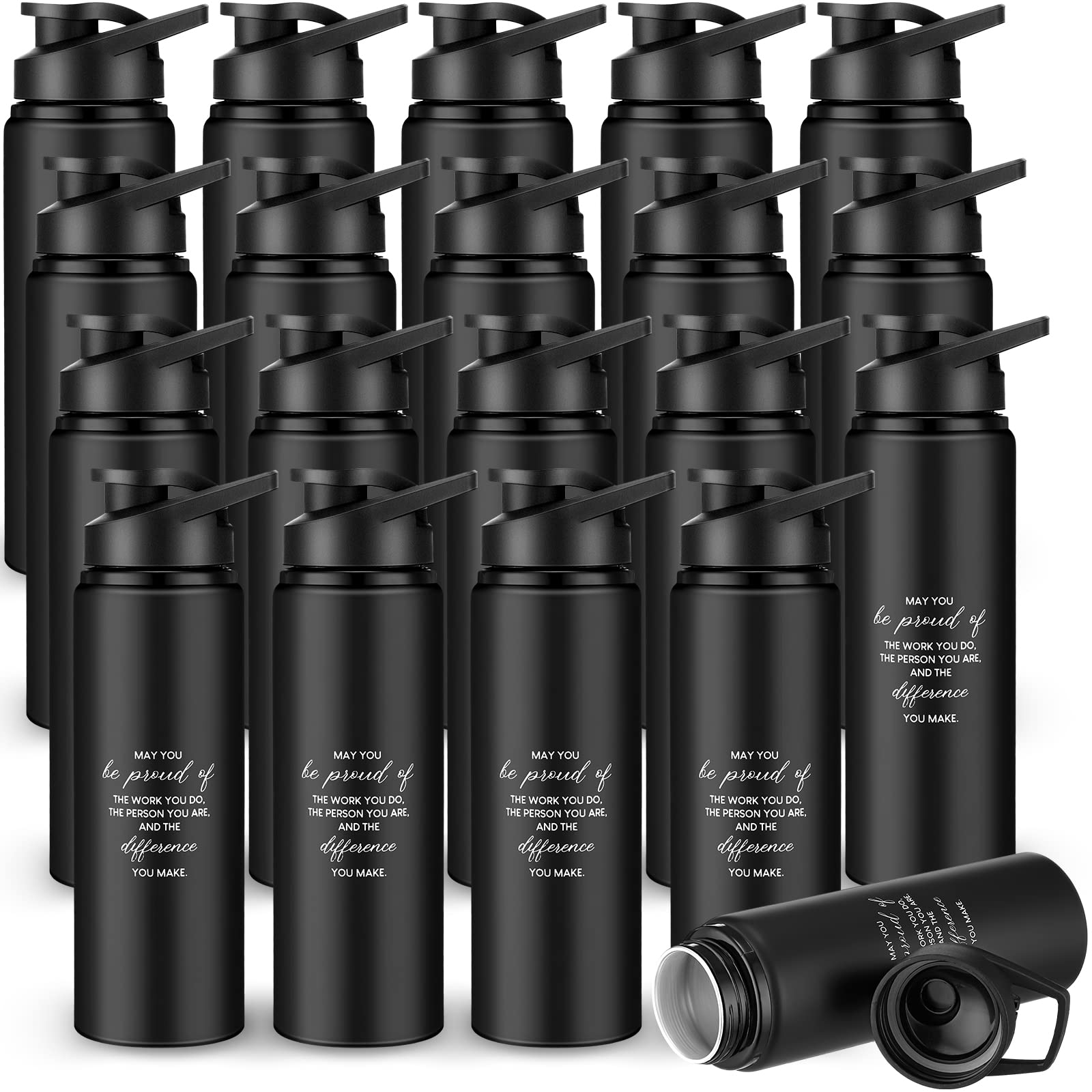 Norme 20 Pcs Aluminum Water Bottles Bulk 24oz Inspirational Reusable Leak Proof Metal Water Bottle Lightweight Portable Sport Water Bottles with Snap Lid Easy Carry Handle for Fishing Camping Hiking