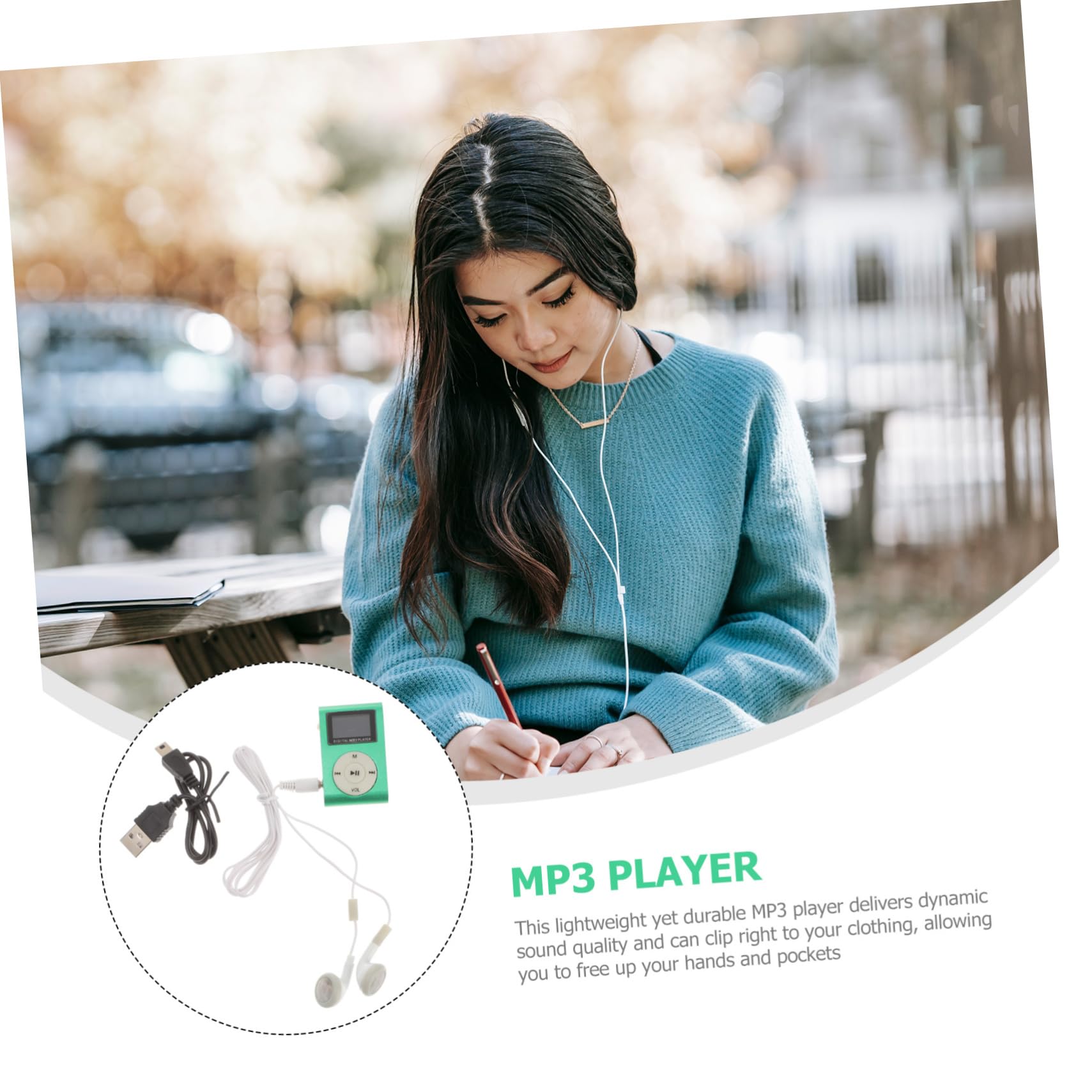 Yardenfun Clip Player with USB Port and Micro Slot Portable Player with Built Lithium Battery for Dynamic Sound Quality Lightweight Design for Hands Use