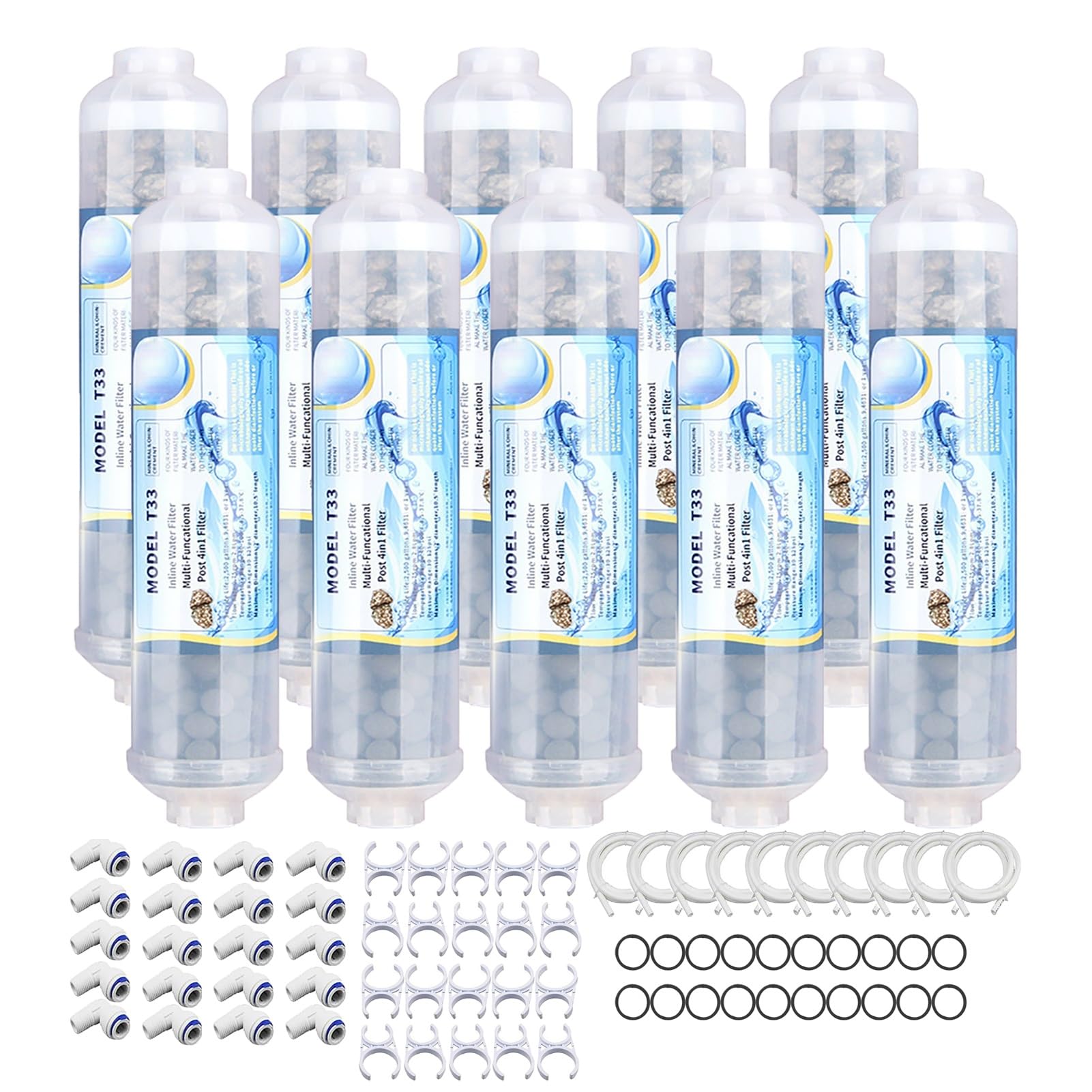 10 szt. wkładów wymiennych do filtra wody alkalicznej, 10-calowy wkład mineralny z filtrem pH, z szybkozłączką, do systemu filtrów wody
