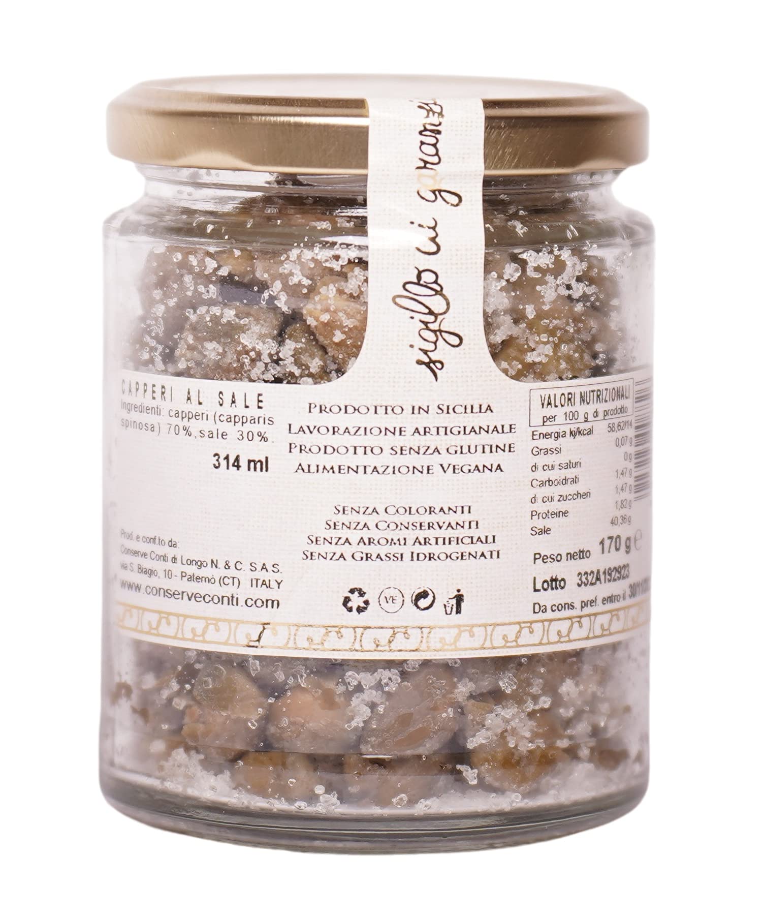 Conserve Conti Alcaparras saladas 2x314 ml 450 g producción artesanal siciliana