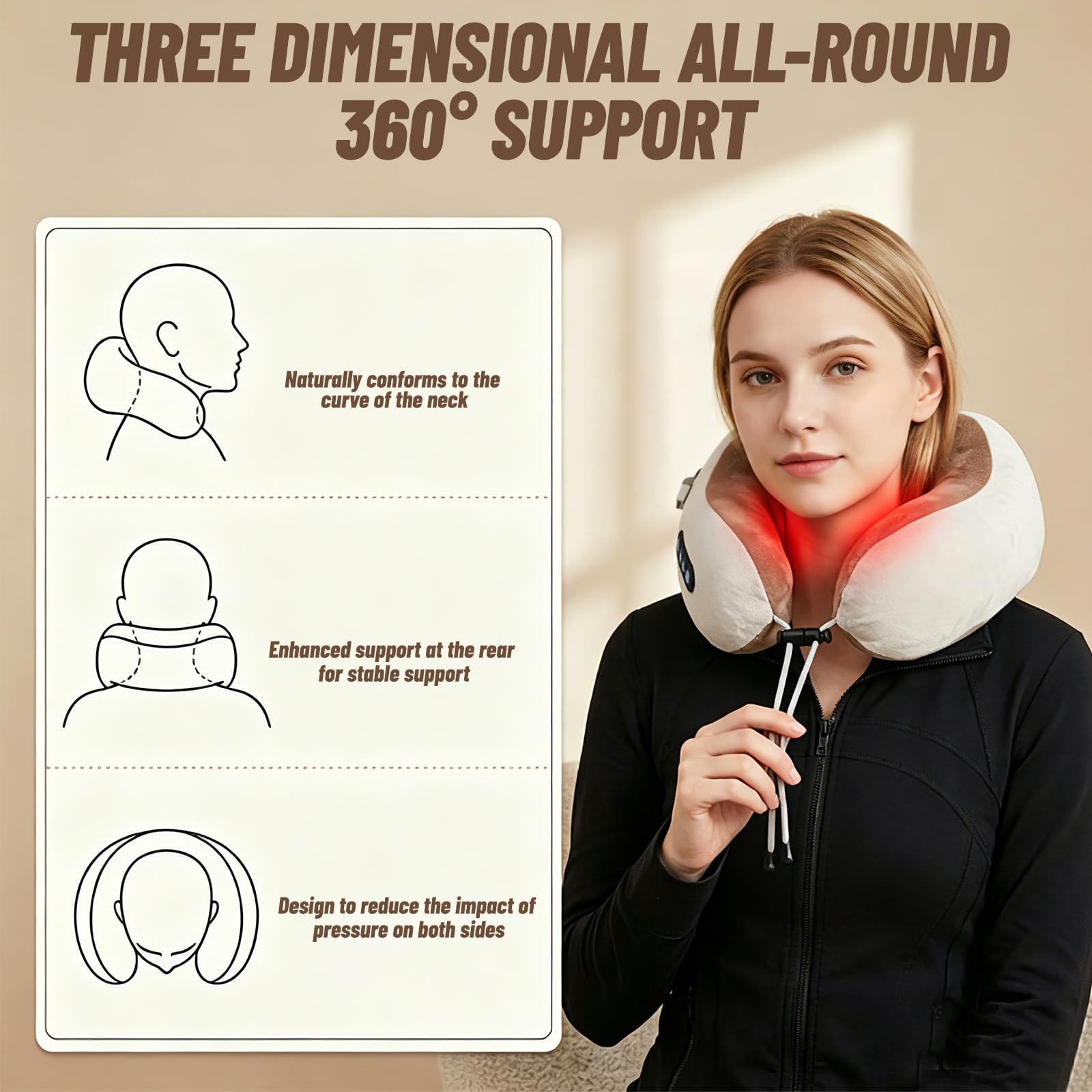 Masajeador de cuello, masajeador eléctrico de cuello con 3 niveles de fuerza y 3 modos, almohada de masaje recargable