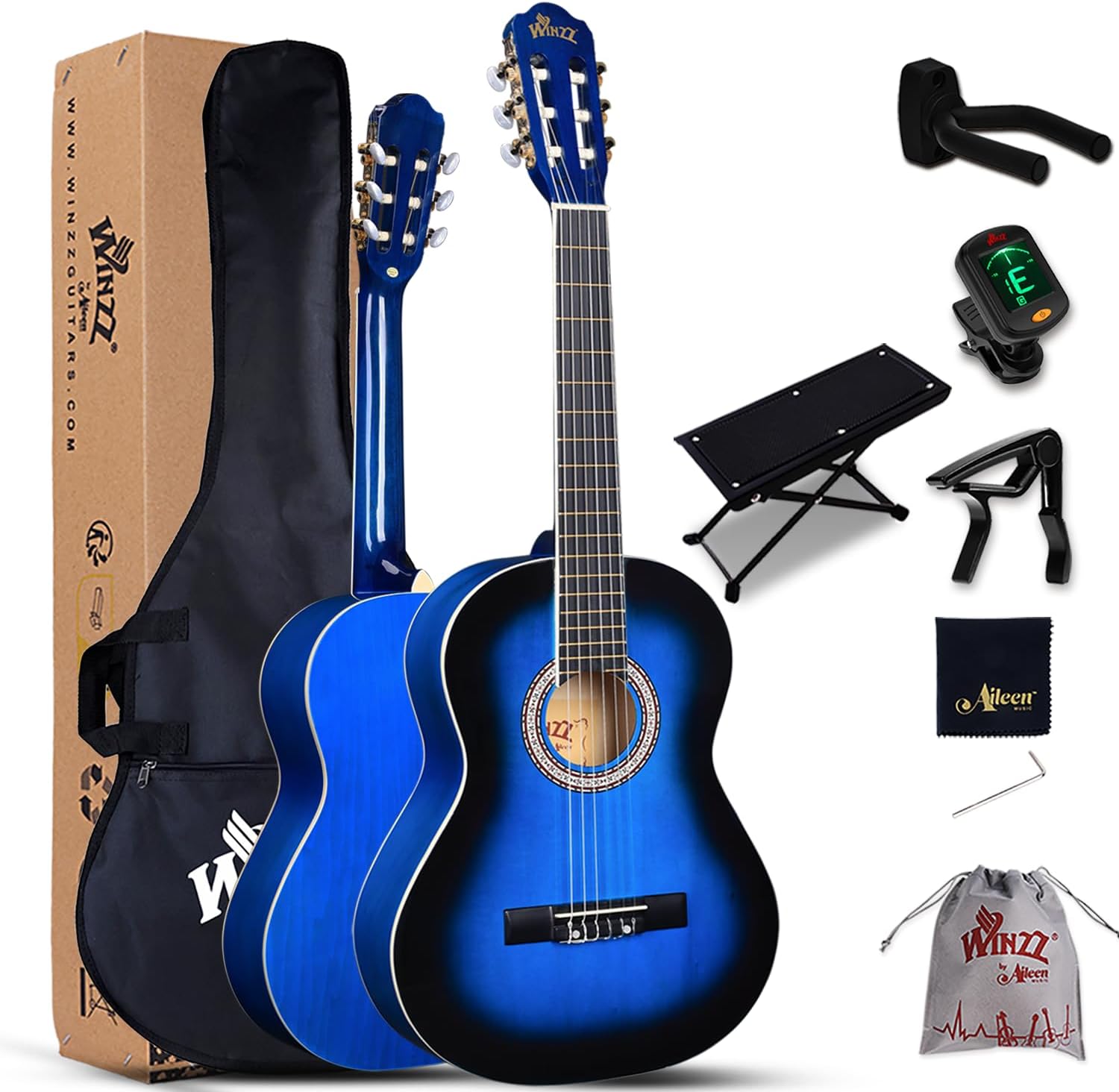 Winzz 3/4 Size Beginner Classical Guitar, 36 inch, Blueburst